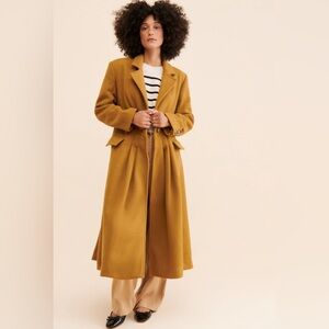 Free People Victoria Pleated Trench Coat Camel XS EUC